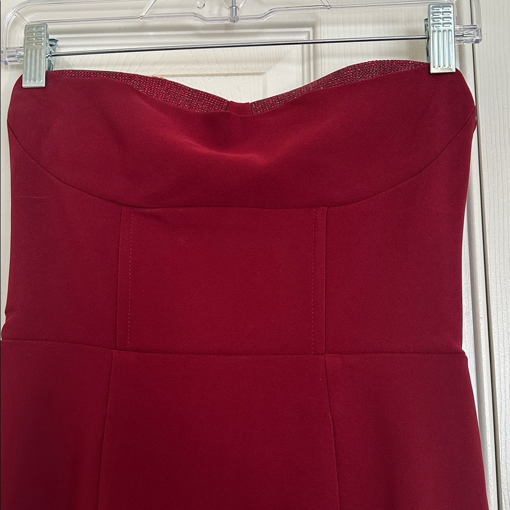 Elegant Burgundy Strapless Skirt with peep a boo rhinestones on the top!
